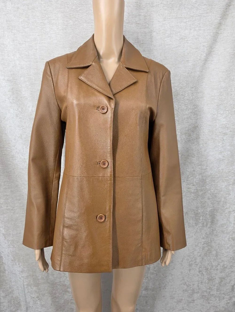 Y2K Darker Tan or Lighter Brown Leather Button-Front Women's Jacket